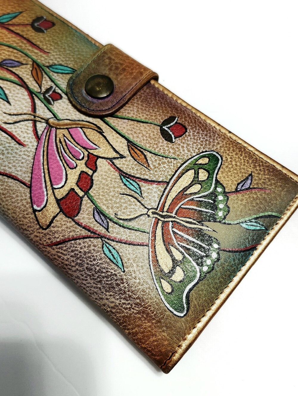 Anuschka Leather Hand-Painted Butterfly & Floral Wallet Bifold